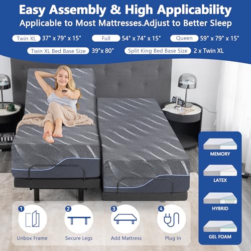 Split King Adjustable Bed Frame with Gel Memory Foam Mattress, Wireless Remote F95930