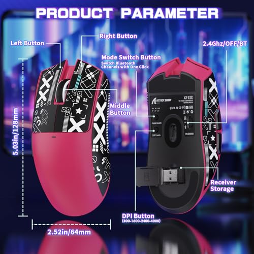 Attack Shark X11SE Wireless Gaming Mouse, Tri-Mode 22K DPI, 59g, Berry Red Y3775