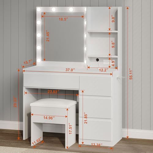 Vanity Desk with Mirror and LED Lights, White U781622