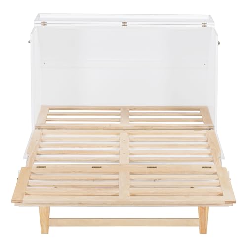 Ball & Cast Queen Size Solid Pine Murphy Bed with Charging Station, White + Walnut P2075