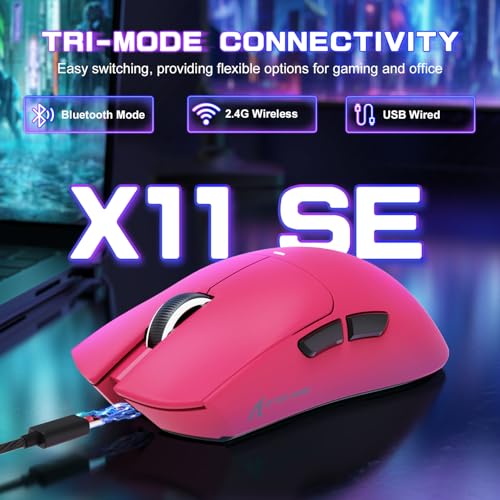 Attack Shark X11SE Wireless Gaming Mouse, Tri-Mode 22K DPI, 59g, Berry Red Y3775