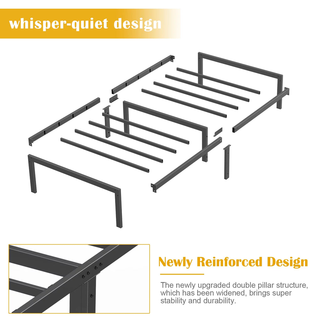 Mr IRONSTONE Heavy Duty Twin Metal Platform Bed Frame with 14 Inch Storage, Black Y447
