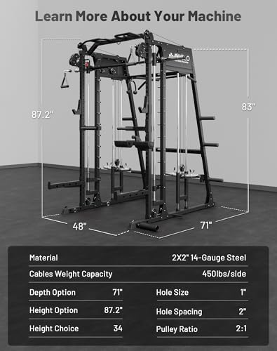Mikolo Smith Machine 2200lbs Squat Rack with Lat Pulldown & Cable Crossover E219