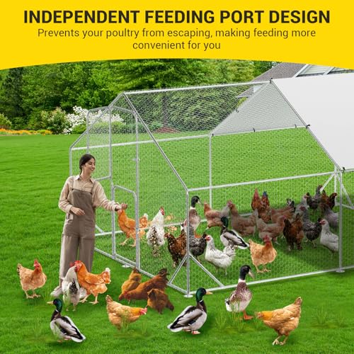 Large Metal Chicken Coop with Run Walk-in Poultry Cage Outdoor Backyard Farm I98427