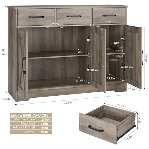 HOSTACK Modern Farmhouse Sideboard Buffet Cabinet with Barn Doors, White U8843