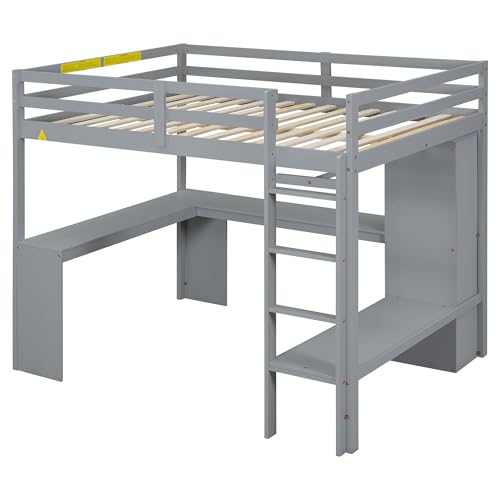 SOFTSEA Full Size Loft Bed with Desk & Wardrobe, White F150304