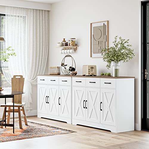 HOSTACK Modern Farmhouse Sideboard Buffet Cabinet with Barn Doors, White U8843