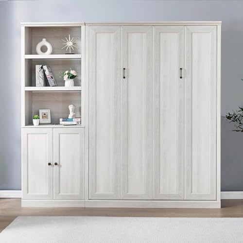 MERITLINE Queen Murphy Bed with Storage Bookcase and Charging Station E996