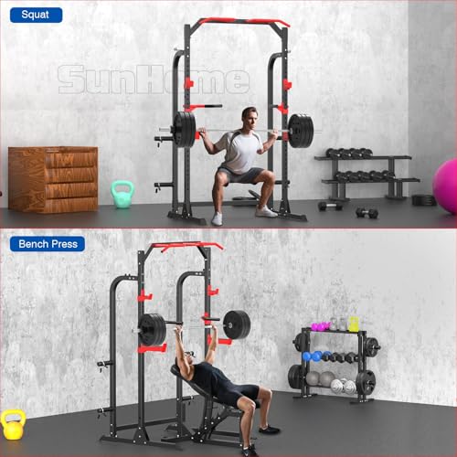 SunHome Power Cage Squat Rack with Adjustable Cable Crossover J3701