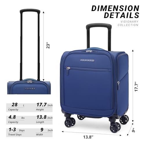 Verage Under Seat Luggage with Wheels, Softside Spinner Carry On, Navy 14-Inch A51804