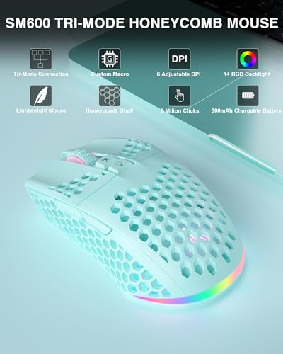 SM600 White Wireless Gaming Mouse, 8000 DPI Tri-Modes RGB E7535