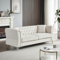 81.8" Chesterfield Sofa Grey Velvet for Living Room, 3 Seater Sofa Tufted Couch with metal foot and Nailhead for Living Room, Bedroom, Office, Apartment, two pillows (Beige)