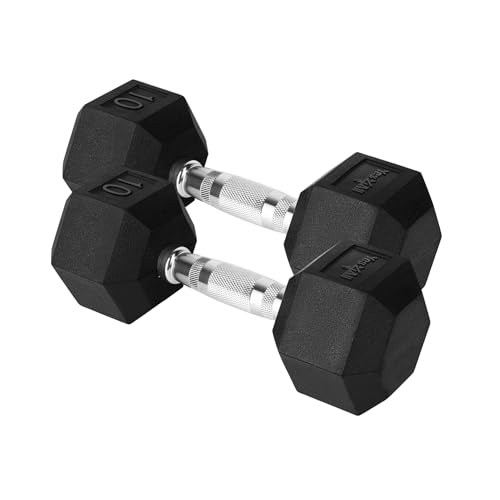 Yes4All Chrome Rubber Grip Hex Dumbbells Pair 10-30 LBS N436