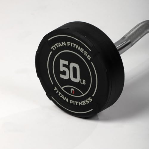 Titan Fitness Rubber Curl Fixed Barbells, Pre-Loaded Weight Bar Y406