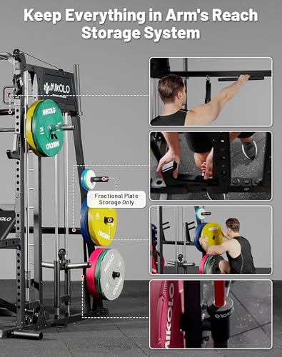 Mikolo Smith Machine 2200lbs Squat Rack with Lat Pulldown & Cable Crossover E219