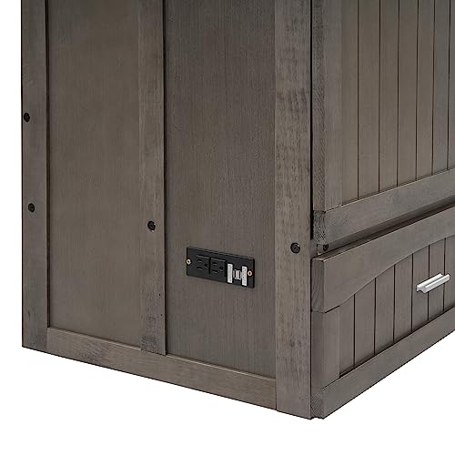 Queen Size Solid Pine Murphy Bed Chest with Charging Station and Storage Drawer K498