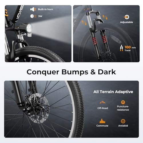 Jasion EB5 Electric Bike for Adults, 500W Brushless Motor, 40 Miles, 20 MPH, 7-Speed Y354