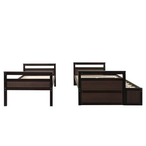 Twin Over Full Bunk Bed with Ladder, Solid Wood, Gray Y4986