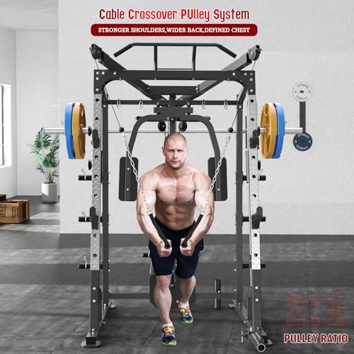SunHome Smith Machine 2000LBS Power Cage Squat Rack with Cable Crossover X213278