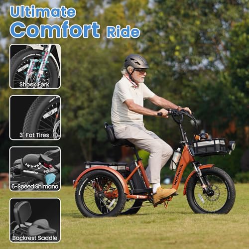 MOONCOOL Electric Trike for Adults, 20" Folding 3-Wheel Ebike, 500W Motor, Removable Battery W50658