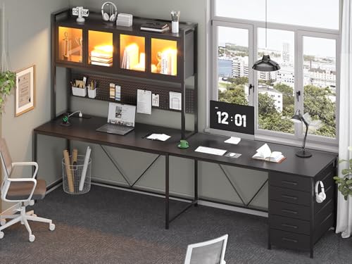 SEDETA L Shaped Gaming Desk with Drawers, LED Lights, and Power Outlet O3738