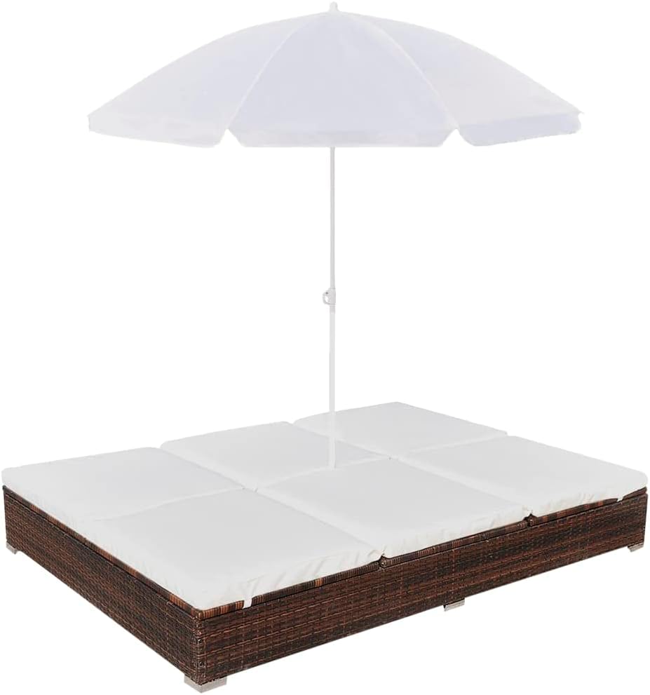 Double Sun Lounger with Cushion and Umbrella for Patio, Pool, Backyard S6251