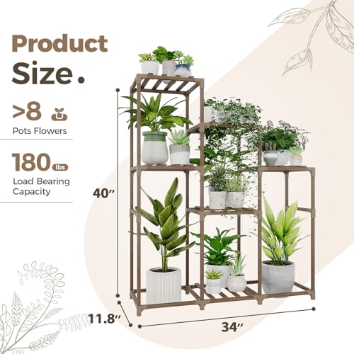 Bamworld Plant Stand Indoor Outdoor Wood Plant Rack 3 Tier Ladder D51744