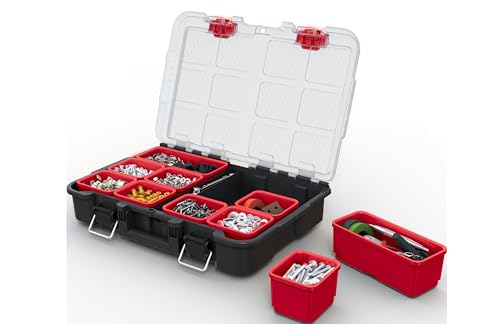 Keter Stack-n-Roll Modular Tools Organizer, 3 Piece Resin Rolling Tool Box, Black S451