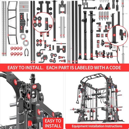 Power Cage Smith Machine Power Rack with Cable Crossover for Home Gym X175525