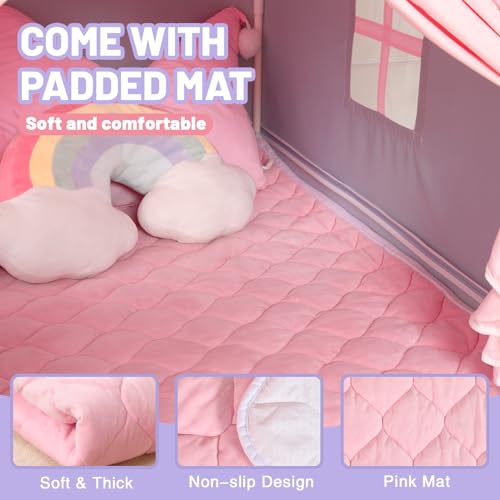 Wilwolfer Kid Tent with Mat and Star Lights - Indoor Playhouse for Toddlers and Girls (Pink) N411519