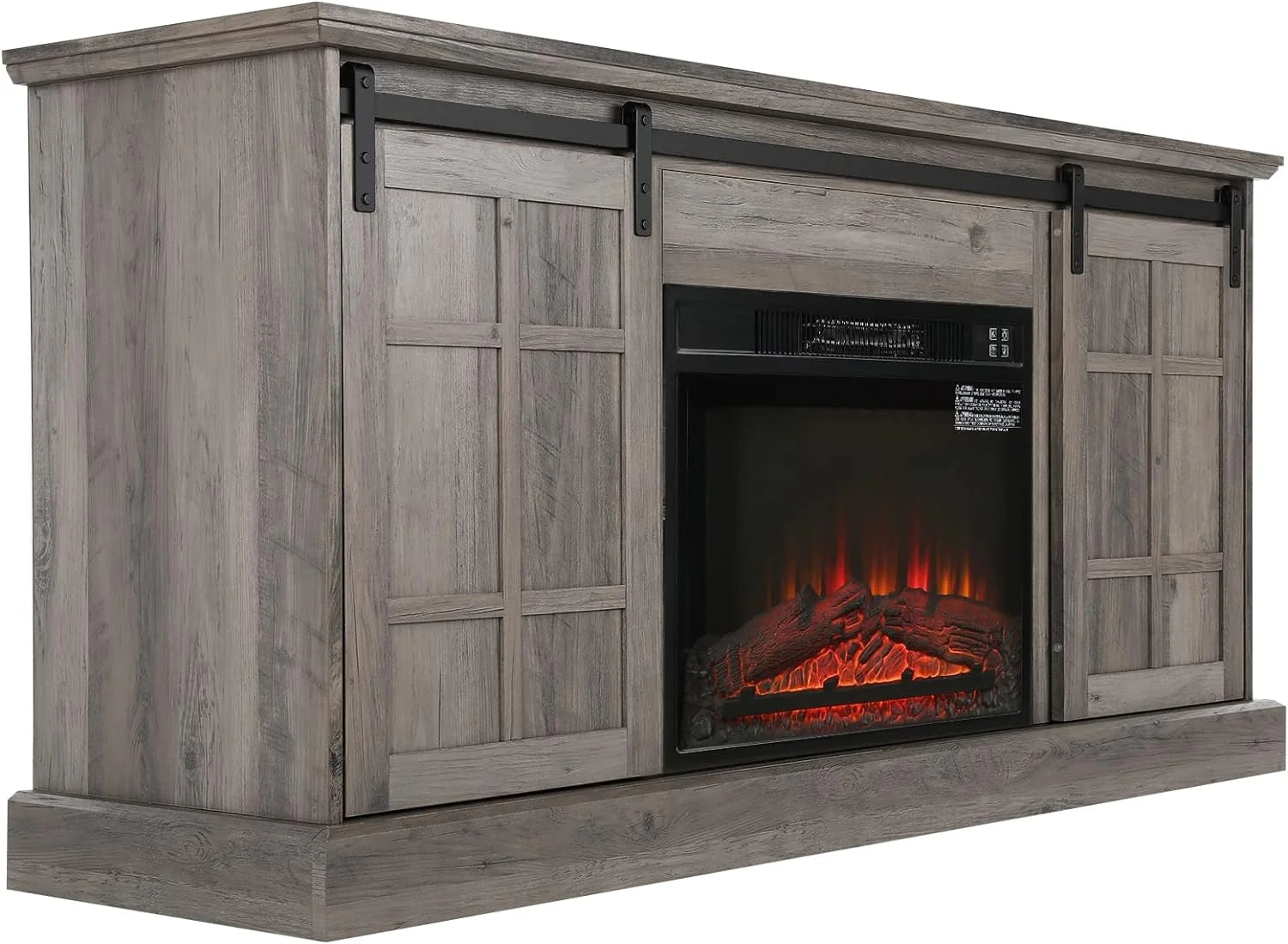 58" Farmhouse TV Stand with Electric Fireplace, Gray Wash A1124