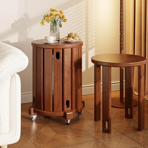 Stackable Stools Set of 4 Round Wooden Nesting Tables for Living Room C8777