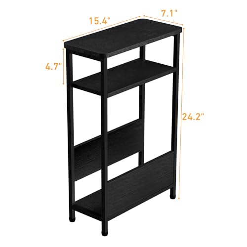 7.1" Narrow 3-Tier Side Table with Magazine Holder, Faux White Marble R580691