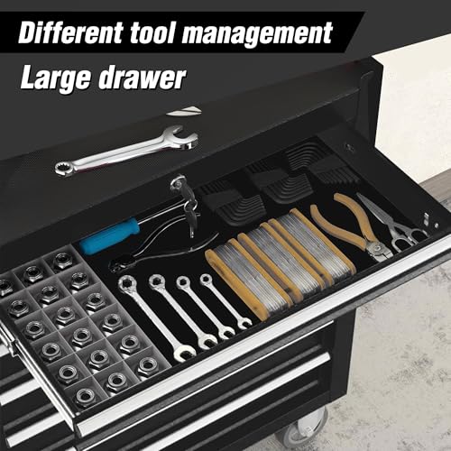 7-Drawer Rolling Tool Chest with Wheels, Lockable Steel Storage Cabinet, Black S62207