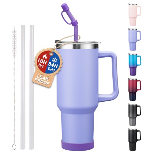40 oz Tumbler with Handle and Straw Lid - Leak-proof Vacuum Insulated Travel Cup I15292