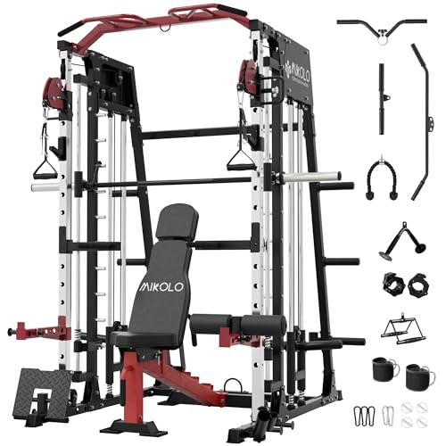 Mikolo Smith Machine 2200lbs Squat Rack with Lat Pulldown & Cable Crossover E219