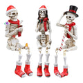 Soulchen 3 Pcs Christmas Halloween Skeleton Decorations Funny Skeleton Figurines with Christmas Hat and Scarf 7.5" Tall for Xmas Indoor Home Table Shelf Tabletop Decor Outdoor Yard Decor