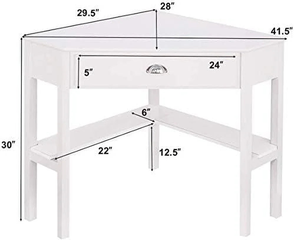 KHBIULIFE Corner Desk with Drawer and Shelves for Small Space, White & Natural O862