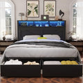 Farmhouse Full Bed Frame with Bookcase Headboard, LED Lights and Charging Station M527023