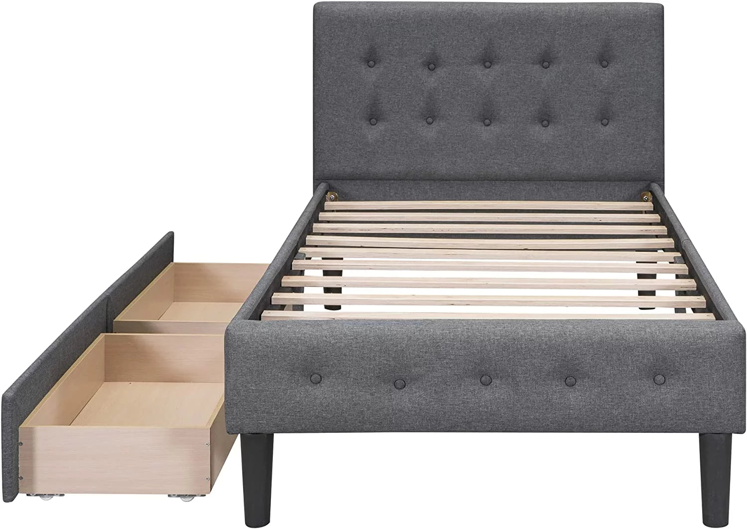 Tabaray Twin Storage Bed Frame with Headboard, Upholstered, Beige V47378