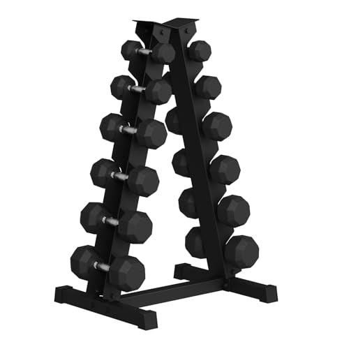 Rubber Coated Hex Dumbbell Weight Set with Rack for Home Gym T691259