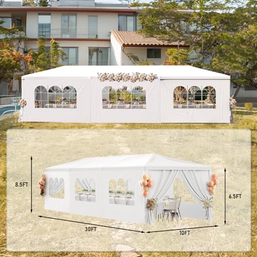 Outdoor Party Tent 10x30 Black with 8 Removable Sidewalls V87006