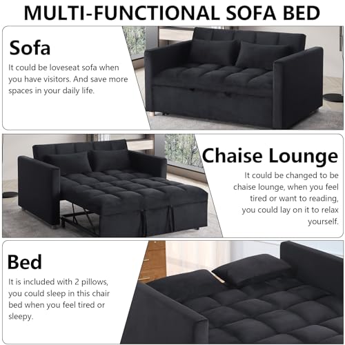 Sleeper Chair Sofa Bed Convertible with USB Ports & Cupholders, Black N276696