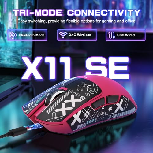 Attack Shark X11SE Wireless Gaming Mouse, Tri-Mode 22K DPI, 59g, Berry Red Y3775