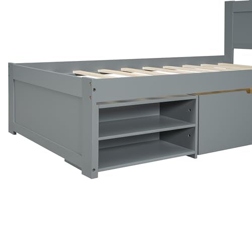 SOFTSEA Full Size Platform Bed with Storage Drawers and Bookcase Headboard, White V613109