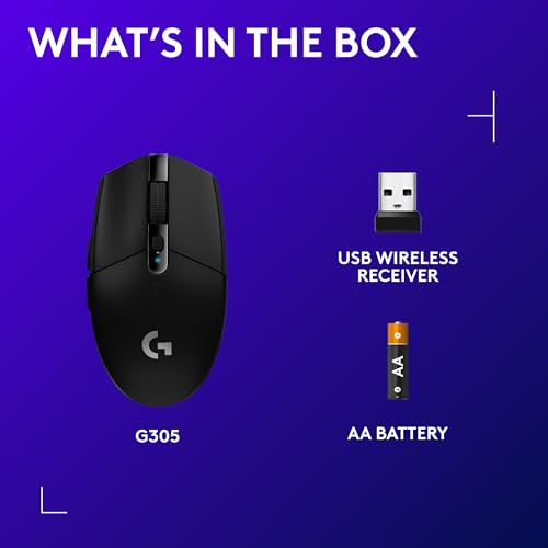 Logitech G305 LIGHTSPEED Wireless Gaming Mouse, Hero 12K Sensor, Black O4133