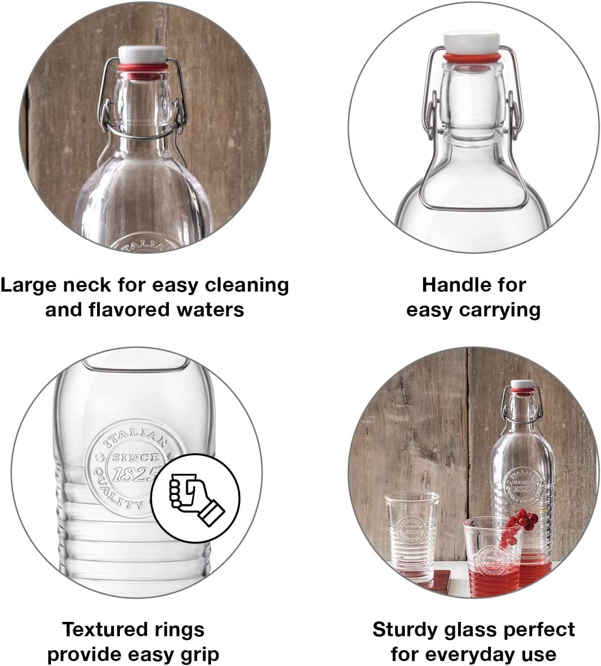Bormioli Rocco Officina Water Bottle 37.25oz Italian Glass Pitcher with Airtight Seal Z318412