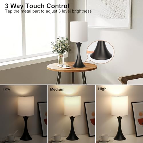Dimmable Bedside Lamp with Touch Control, Beige Shade, LED Bulb Included S148