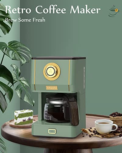 Amaste Drip Coffee Maker, 25 Oz Glass Pot, Retro Style with Reusable Filter Y974