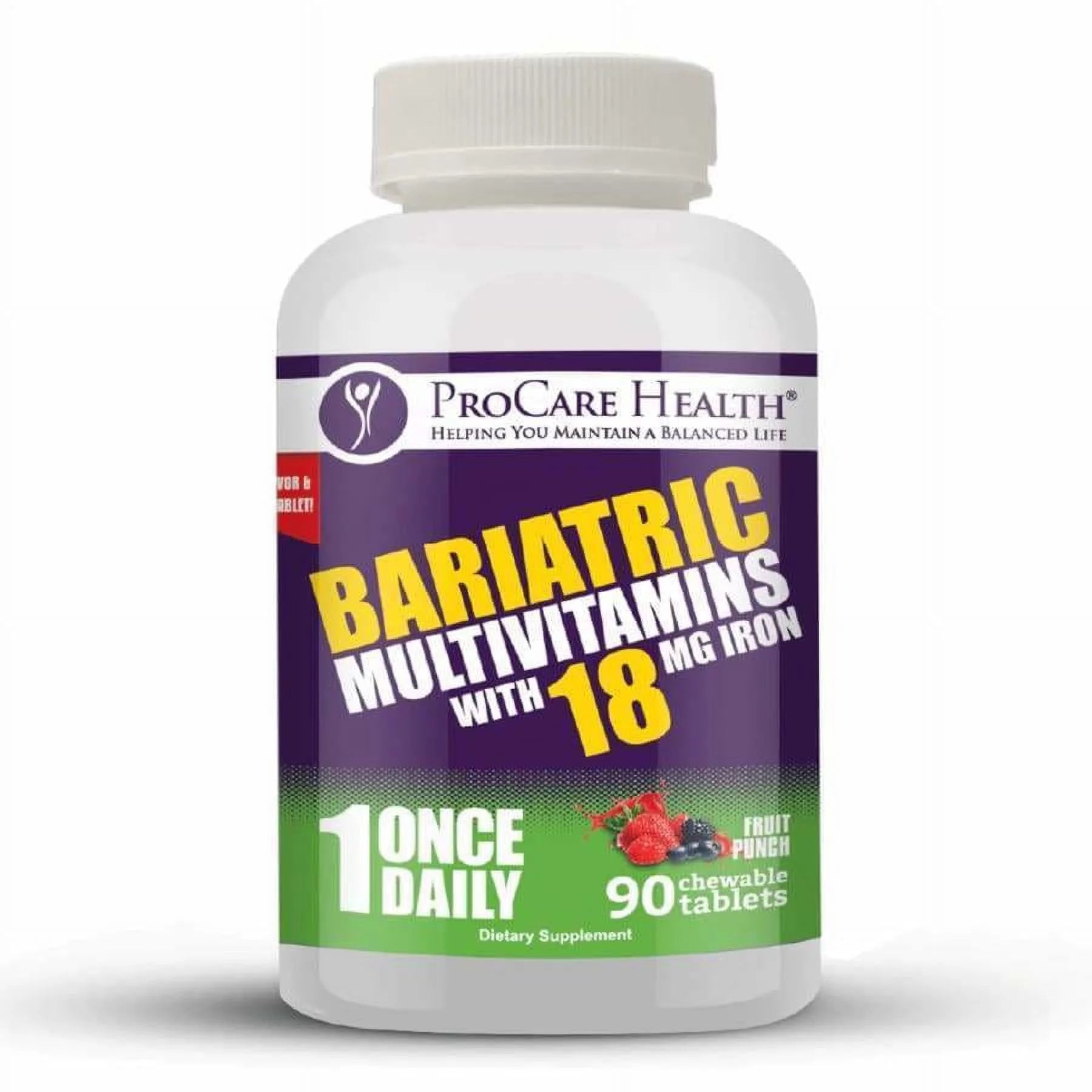 ProCare Health "1 per Day!" Bariatric MultiVitamin Chewable with 18mg Iron - Fruit Punch Size: 90-Day Supply